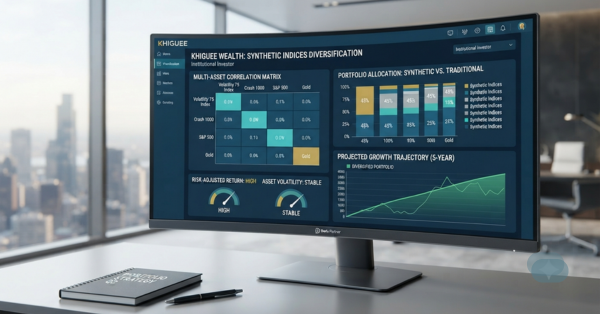 Khiguee Wealth diversified portfolio dashboard comparing synthetic indices and traditional assets.